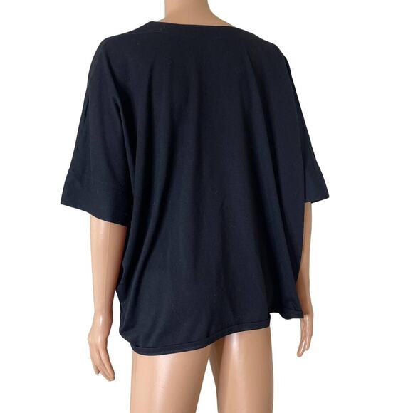 Natori top blouse T-shirt boxy black V-neck short sleeve SZ XL basic layering - Picture 3 of 9